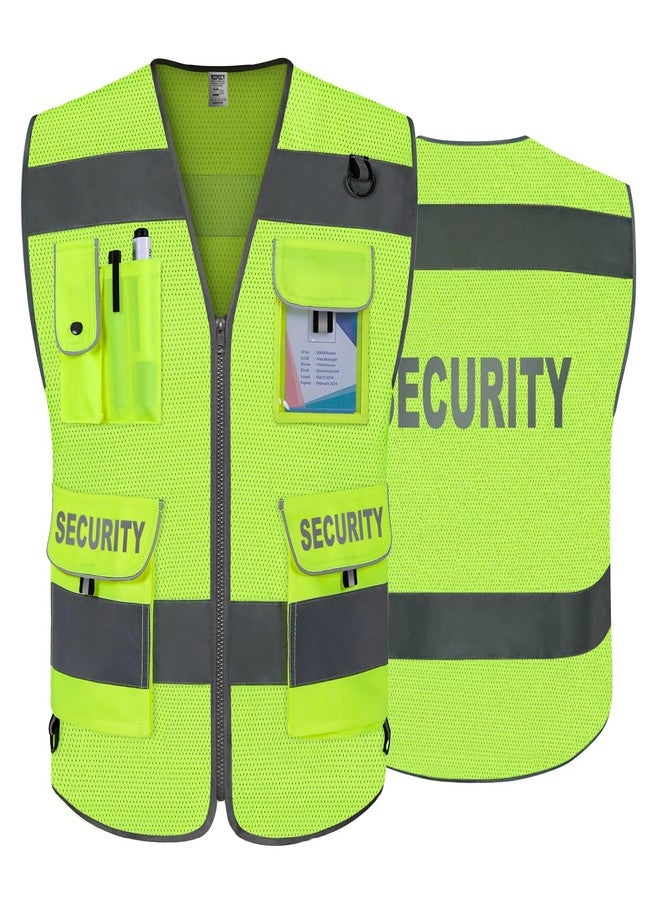 TCCFCCT Mesh Security Vest for Men Women 9 Pockets High Visibility Reflective Safety Vest, Hi Vis Vest with Reinforced Sewing, Durable to Use, Meets ANSI/ISEA, (G100S-Yellow, 2XL) - Image 1